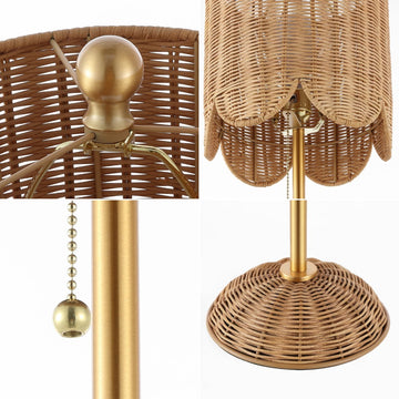 Celerie 27.5" Coastal Bohemian Rattan/Iron Scalloped Buffet LED Table Lamps with Pull Chain (Set of 2)